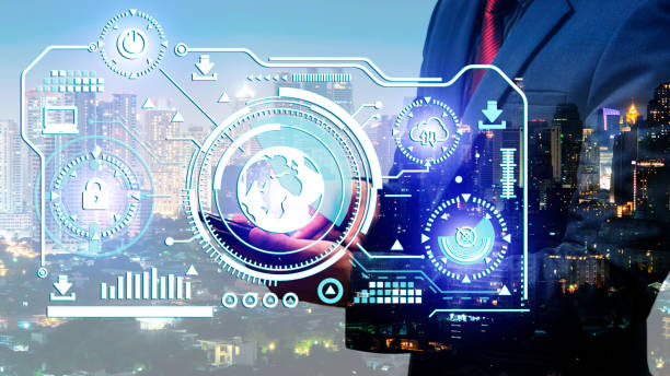 istock double exposure of businessman using mobile phone see digital data info with blur city night. 1417000968