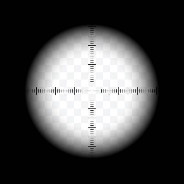 A realistic illustration of a sight through the scope of a desharpening rifle. Crosshair with transparent background - vector A realistic illustration of a sight through the scope of a desharpening rifle. Crosshair with transparent background - vector target sport stock illustrations