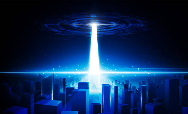 istock Abstract spaceship beam open Key Door Light out business digital city Hitech communication concept innovation background, vector design 1417001612