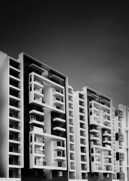 High Raised Modern Architecture Apartment Buildings in Black and White