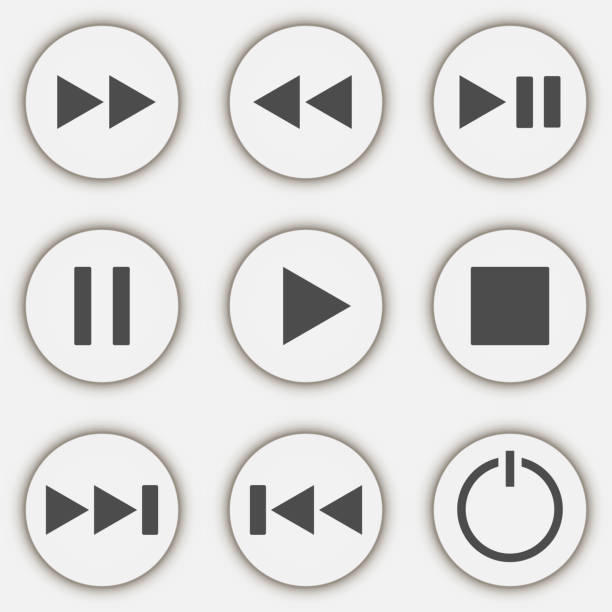 zestaw przycisków odtwarzacza multimedialnego. ilustracja wektorowa. - dvd player computer icon symbol icon set stock illustrations