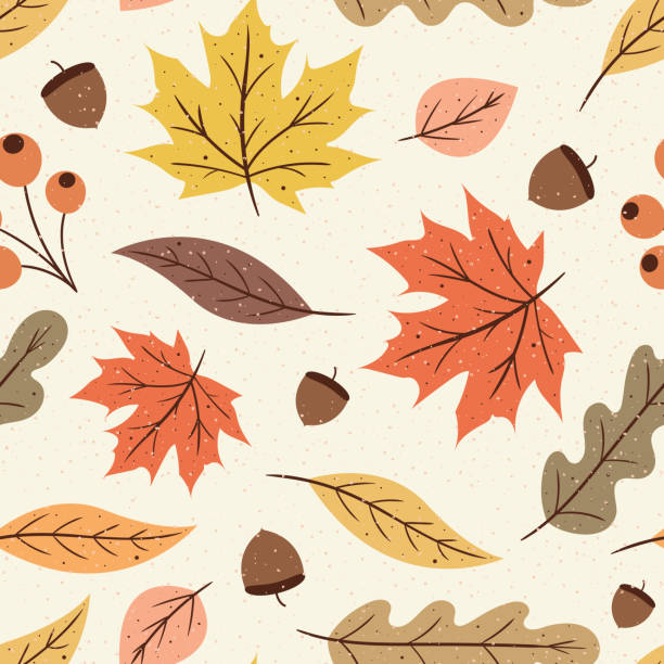Autumn Vibes seamless pattern, Fall leaves pattern Autumn Vibes seamless pattern, Fall leaves pattern autumn patterns stock illustrations