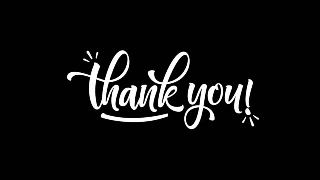 Thank You Animated Handwritten Text in White Color. Transparent background. Great to use as a card for Event, celebration, message, festival, holiday. 4K Animation footage