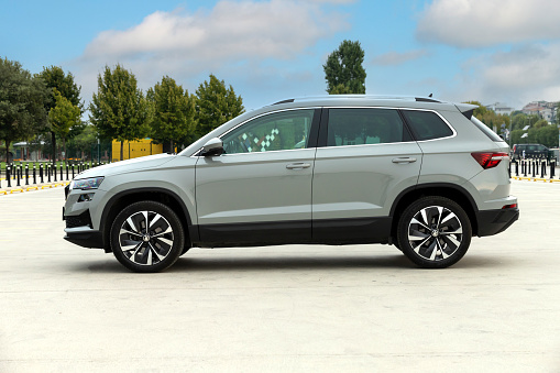 Istanbul, Turkey - August 15 2022 : Skoda Karoq is a compact crossover SUV, designed and built by the Czech car manufacturer Skoda Auto. The vehicle is based on Volkswagen MQB platform.