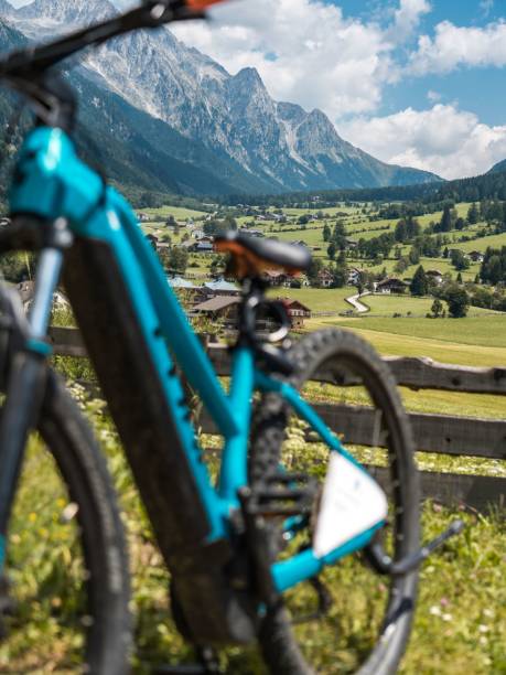 istock Vertical shot of a blue bicycle in nature 1417021092