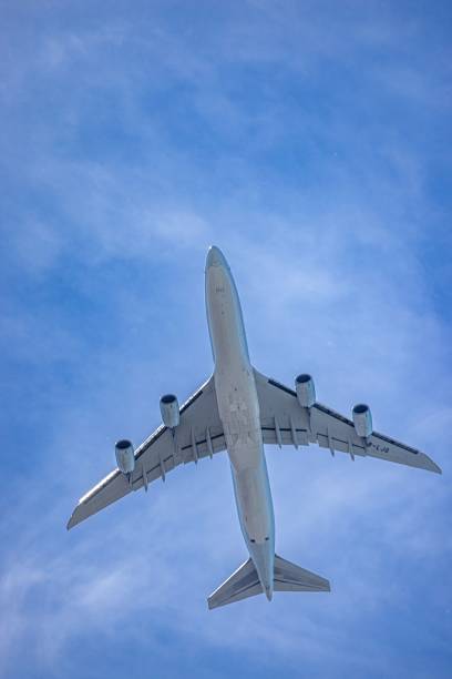 istock Vertical low angle closeup of a big airplane in the sky 1417021430