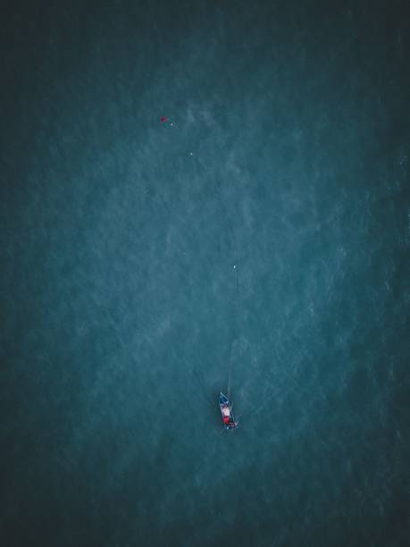 istock Vertical aerial view of a boat sailing on a turquoise ocean 1417022921