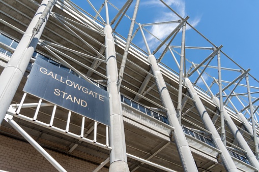 The Gallowgate Stand at St James' Park stadium, the Newcastle United football club ground in Newcastle upon Tyne, UK.