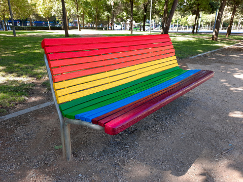 Bench, seat painted in the colors of LGBTI