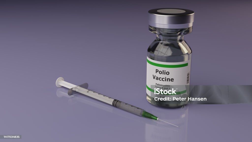 Polio Vaccine and syringe Polio vaccine vial with a syringe Polio Vaccine Stock Photo