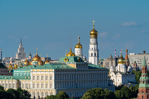 Russia, Moscow, Kremlin - JULY 3, 2022: View the Kremlin from the Patriarchal Bridge.