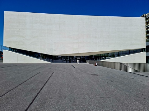 Madrid, Spain. The area adjacent to the stadium appears calm, empty, and serene. In a few hours, it will be filled with thousands of people who will enter the stadium to enjoy the football match.