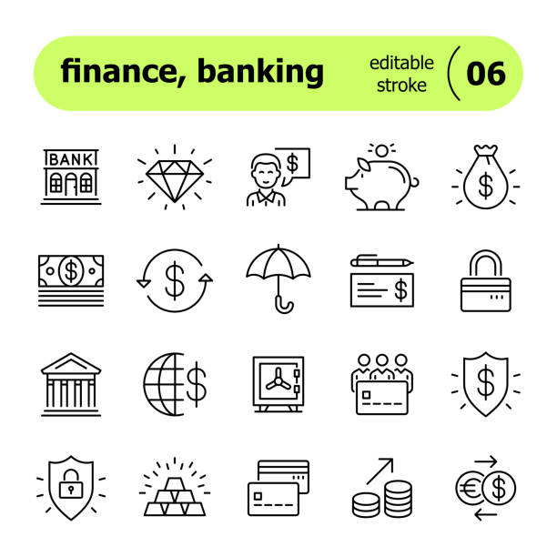 ikony linii finanse i bankowość - money bag symbol check banking stock illustrations