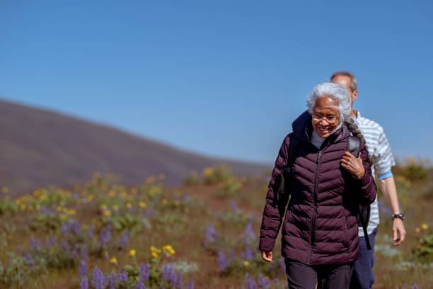 istock Fit and active mixed race retiree couple hiking together 1417045699