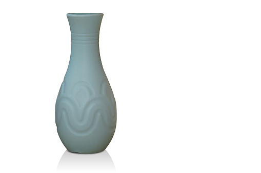 beautiful green ceramic vase on white background, fashion, decor, retro, vintage, object, home, house, banner, copy space