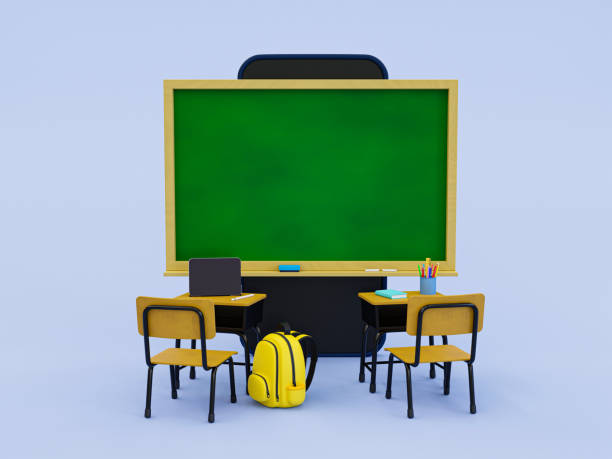 istock 3d minimal online classroom. e-learning concept. blank school blackboard on a smartphone screen, table, chair, and educational supplies. 3d rendering illustration. 1417047380