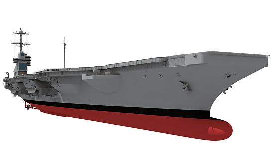 Aircraft Carrier military vessel 3D rendering ship on white background