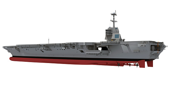 Aircraft Carrier military vessel 3D rendering ship on white background