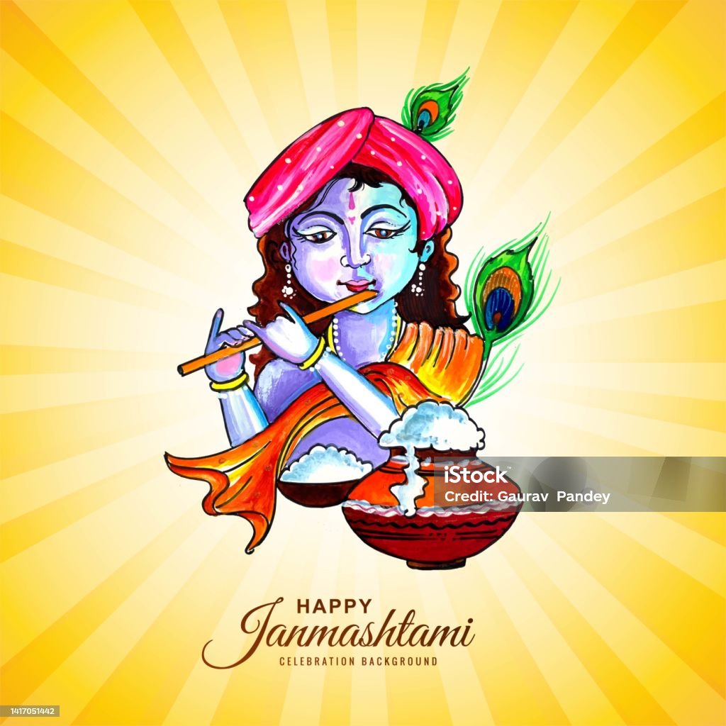 Happy Krishna Janmashtami Festival Card Background Stock ...