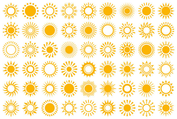 Sun Set of sun icons on a white background sun stock illustrations