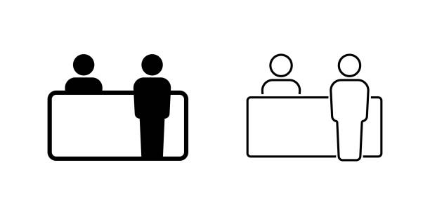 ilustraciones, imágenes clip art, dibujos animados e iconos de stock de icono de recepción concepto de negocio diseño simple - receptionist office silhouette business