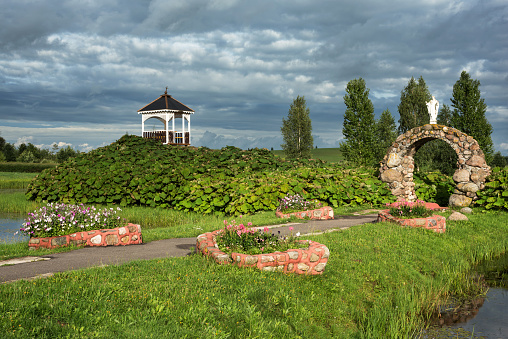 Architectural monuments, tourist centers and interesting places in Belarus - park near catholic Church of St. Anne in the village of Mosar