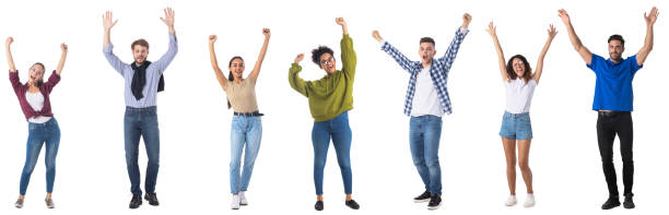 istock People with raised arms on white 1417059871