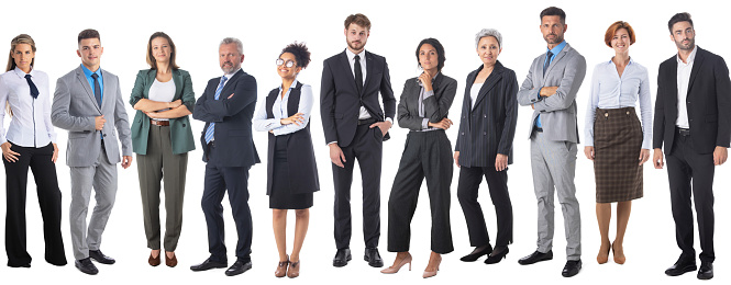 Group of many business people team isolated on white background, full length portraits design element