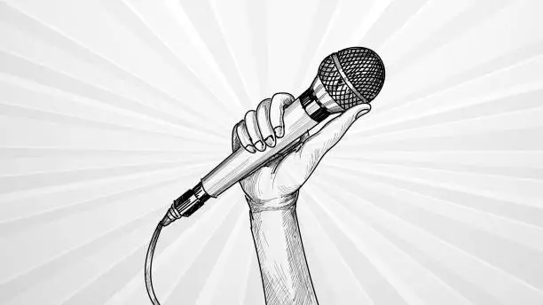 Vector illustration of Hand with microphone sketch background