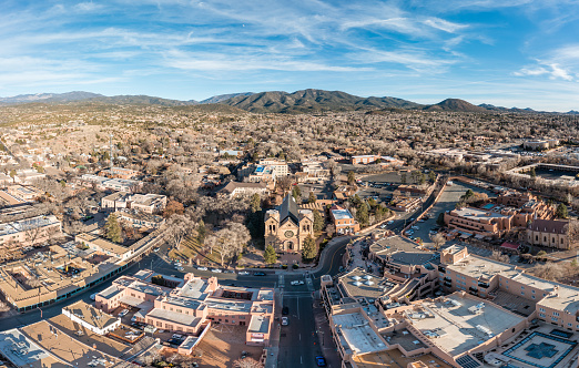 Aerial view of downtown area of Santa Fe, New Mexico