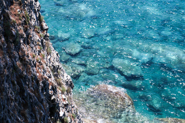 High Angle View On Reef And Beautiful Turquoise Ocean Under It