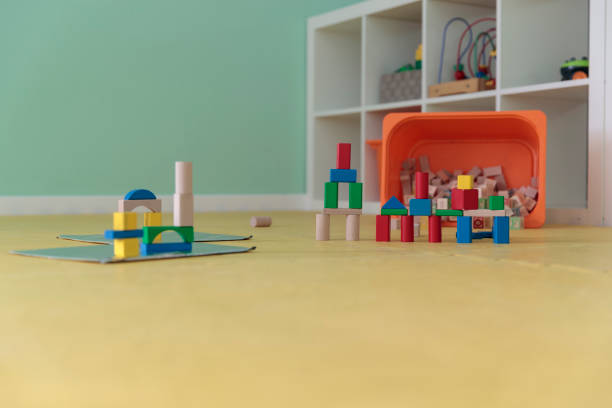 istock Colorful plastic building blocks at kindergarten 1417066922