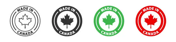 Vector illustration of Made in Canada logo. Label for products made in Canada. Vector illustration.