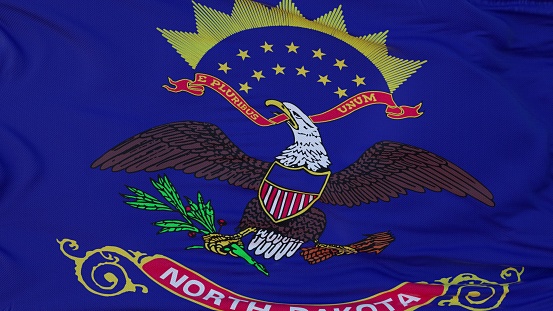 Flag of North Dakota state, region of the United States, waving at wind. 3d illustration.