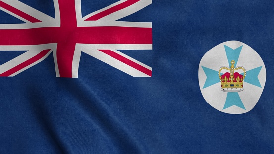 Queensland state flag, Australia, waving in the wind, background. 3d illustration.