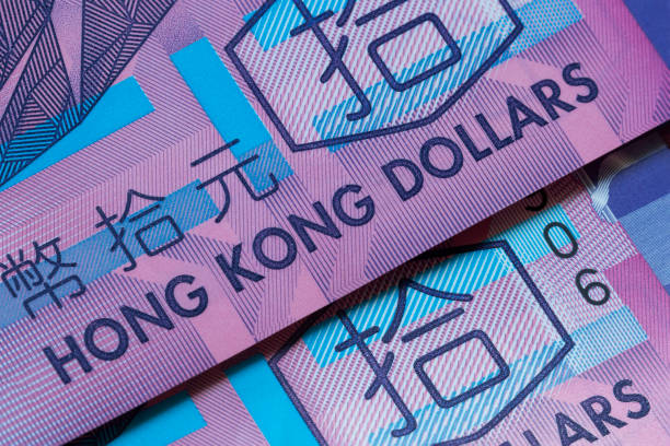 detalhe macro das notas de dólar de hong kong. conceito mundial de dinheiro - hongkong dollar - fotografias e filmes do acervo