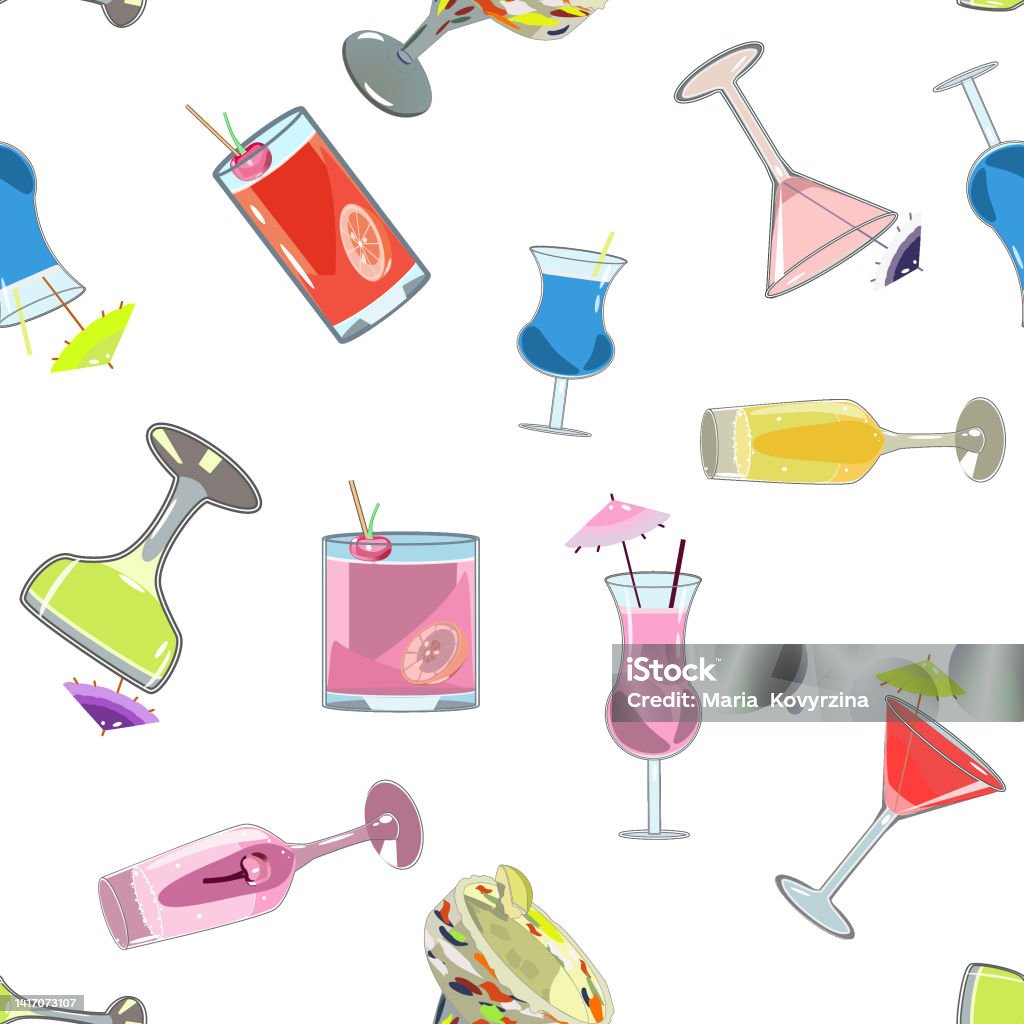 Cocktail Vector Pattern Vector Pattern With Cocktails Stock Illustration - Download Image Now ...