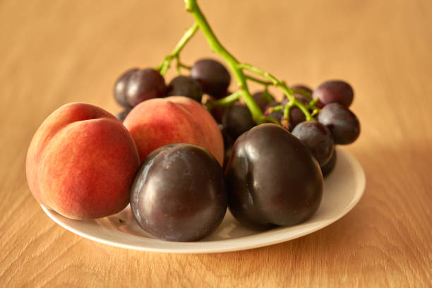 peaches are on the table in the kitchen, harvest