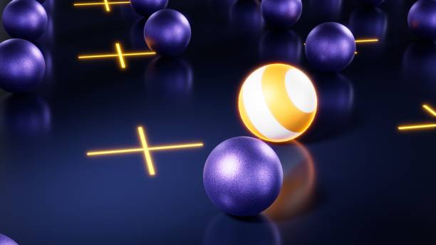 istock Neon yellow sphere on metal floor. 3d render background for business design 1417075648