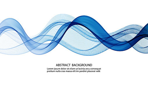 Abstract blue wave background with smooth lines on a white background, design element