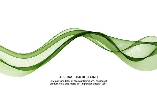 Vector illustration of Abstract background of green transparent wave lines, wavy wave motion on white background