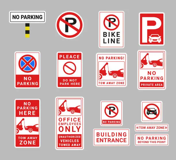 Vector illustration of No parking urban transport traffic warning rule road sign set realistic vector illustration