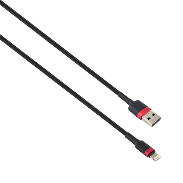 istock Cable with USB and Lightning connector, isolated on white background 1417082463