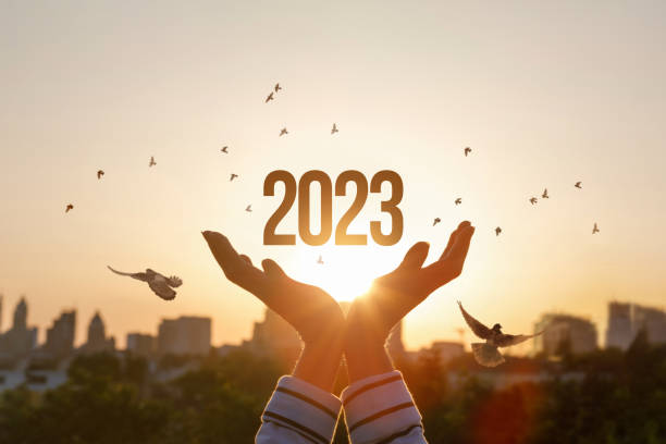 New Year 2023 with hopes for peace and prosperity. stock photo