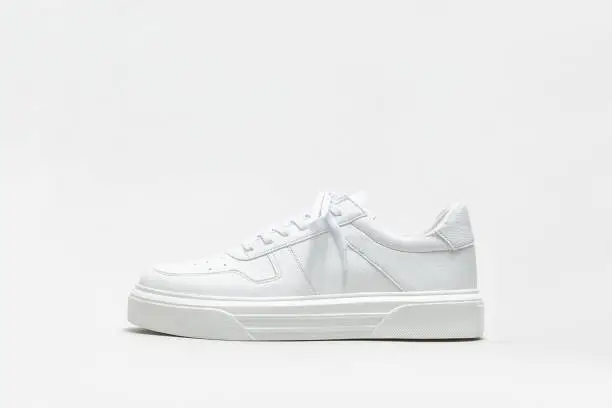 White leather sneaker on a white background