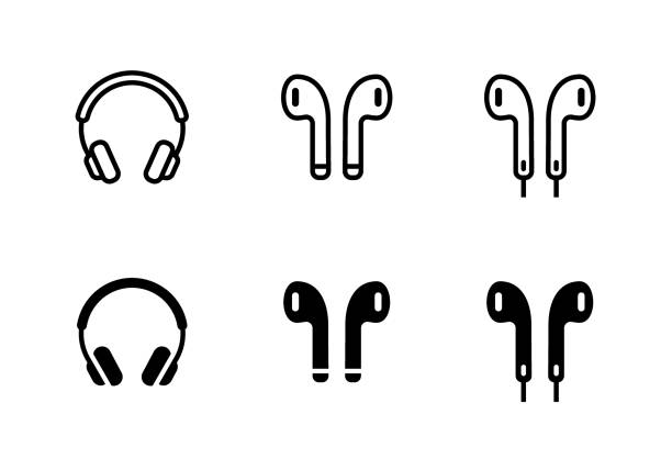 illustrations, cliparts, dessins animés et icônes de casque écouteurs airpods jeu d’icônes - casque téléphonique