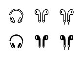 headphones earphones airpods icon set