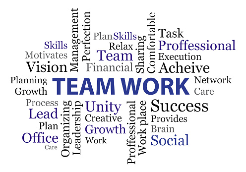 Teamwork word cloud vector illustration isolated on the white