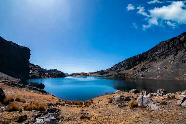 lake, landscape Andes mountains in Cochabamba Bolivia, Tunari Peak