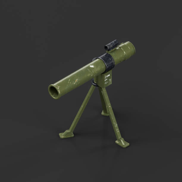 istock Isometric view Military mortar gun, green heavy weapon, 3d rendering 1417095840